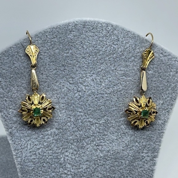 18k Real solid gold‎ real emerald earrings - Picture 1 of 11